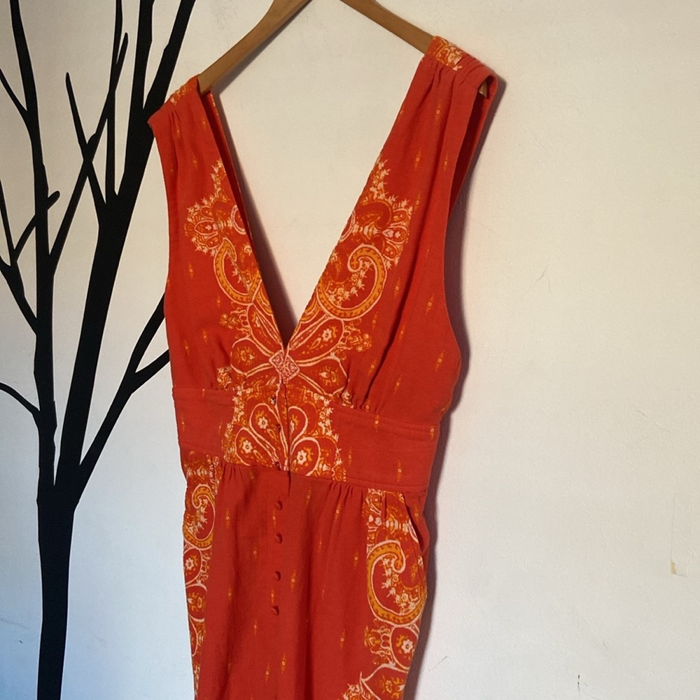 Free People Setting Sun orange sleeveless 100% cotton jumpsuit - Picture 3 of 13